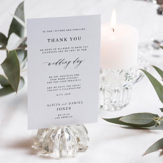 Carte de remerciement de réception de mariage noir