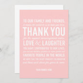 Carte de remerciement de réception de mariage rose (Devant / Derrière)