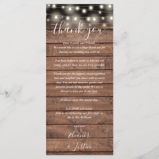 Carte de remerciement de réception de mariage rust (Devant)
