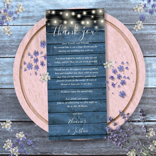 Carte de remerciement de réception de mariage rust