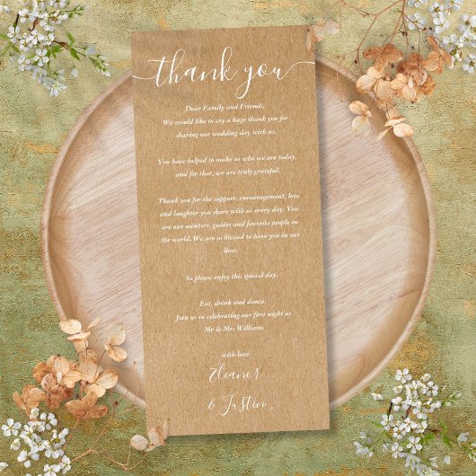 Carte de remerciement de réception de mariage rust