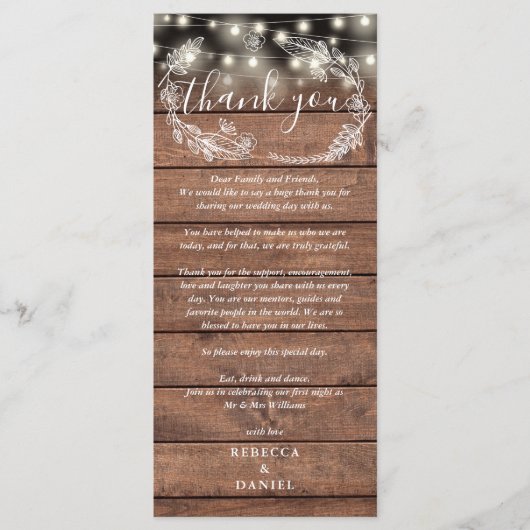 Carte de remerciement de réception de mariage rust (Devant)
