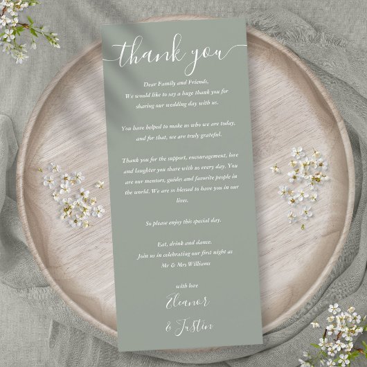 Carte de remerciement de réception de mariage vert