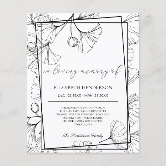 Carte de remerciement de sympathie BUDGET. Feuille (Devant)