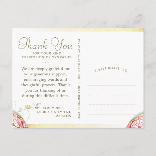 Carte de remerciement de sympathie pour les fêtes (Dos)