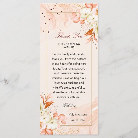Carte de remerciement de table céleste florale ora (Devant)