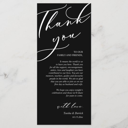 Carte de remerciement de table de dîner de romance (Devant)