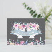 Carte de remerciement de tasse de thé avec des fle (Debout devant)