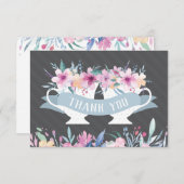 Carte de remerciement de tasse de thé avec des fle (Devant / Derrière)