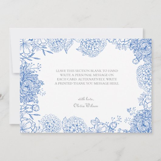 Carte de remerciement dessinée de fleurs bleues gr (Dos)