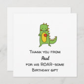 Carte de remerciement Dinosaur pour garçons – Fête (Devant / Derrière)
