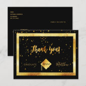 Carte de remerciement diplômé noir confettis or (Devant / Derrière)