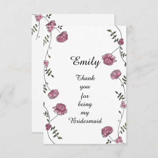 Carte de remerciement double face pour demoiselle  (Devant / Derrière)