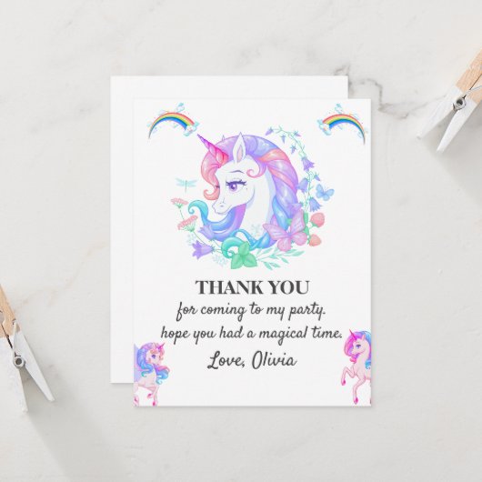 Carte de remerciement éditable pour fête d'anniver (Devant/Arrière en situation)