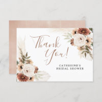 Carte de remerciement élégante beige boho herbe de