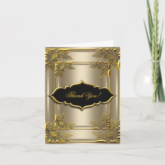 Carte de Remerciement Élégante Café Noir Or (Devant)