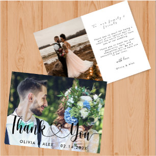 Carte de remerciement élégante chic script amour c