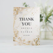 Carte de Remerciement Élégante Fleurs Dorées (Debout devant)