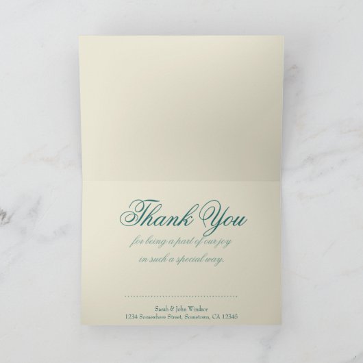 Carte de remerciement élégante Lacy Teal Gold Oran (Intérieur)