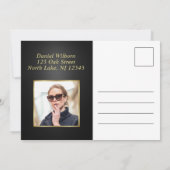 Carte de remerciement élégante noir et or avec ini (Dos)