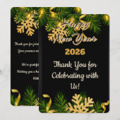 Carte de remerciement élégante noire et or pour le (Devant / Derrière)