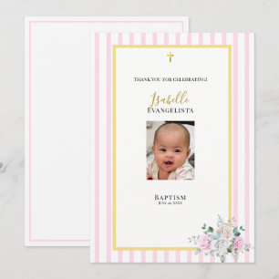 Carte de remerciement élégante rose et or pour bap