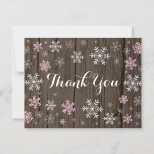 Carte de remerciement en bois rustique hiver floco