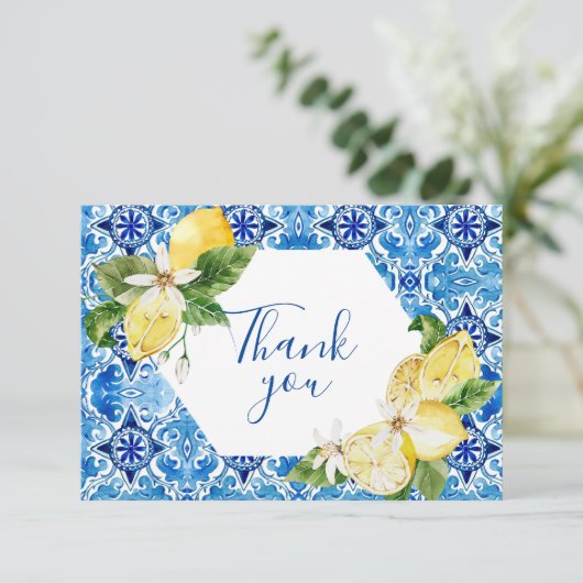 Carte de remerciement en carrelage floral au citro (Debout devant)