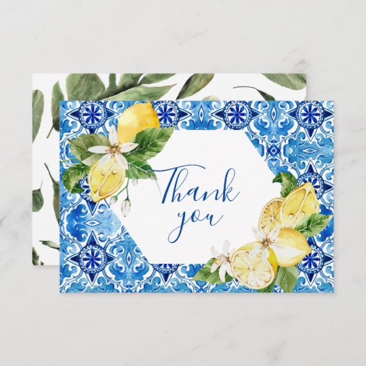 Carte de remerciement en carrelage floral au citro (Devant / Derrière)