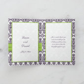 Carte de remerciement en damas lime et violet (Intérieur)