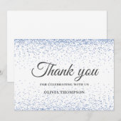 Carte de remerciement en paillettes bleues pour la (Devant / Derrière)