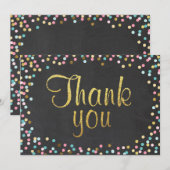 Carte de remerciement en paillettes dorées Confett (Devant / Derrière)