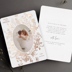 Carte de remerciement en rose gold avec motif flor