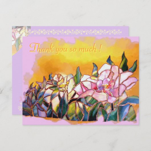 Carte de remerciement en verre artistique Pivoine (Devant / Derrière)