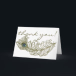 Carte de remerciement fantaisiste à plumes de paon<br><div class="desc">Carte de remerciement fantaisiste à plumes de paon 
 
 Illustration fantaisiste d'une plume de paon verte ornée. Cette carte de remerciement simple mais classique est parfaite pour les mariages,  les baby showers,  les fêtes prénuptiales et autres événements.</div>