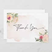 Carte de remerciement Fleur de pivoine et Or (Devant / Derrière)