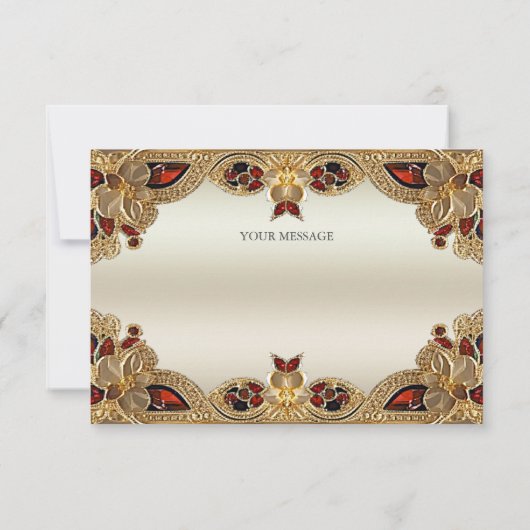 Carte de remerciement Fleur dorée Gemme rouge (Dos)