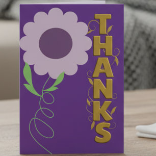 Carte de remerciement Fleur et Violet foncé et Or