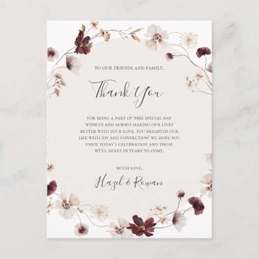 Carte de remerciement Fleur sauvage Bourgogne cuiv (Devant)