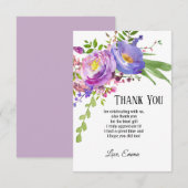 carte de remerciement fleur violet aquarelle (Devant / Derrière)