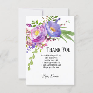 carte de remerciement fleurie aquarelle violette