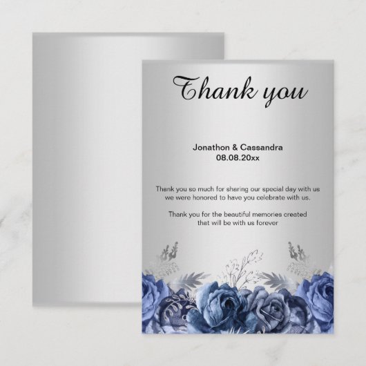 CARTE DE REMERCIEMENT FLEURIE BLEUE ÉLÉGANTE SIMPL (Devant / Derrière)