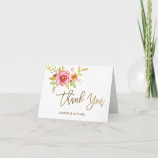 Carte de remerciement Fleurs Aquarelle Feuille d'O