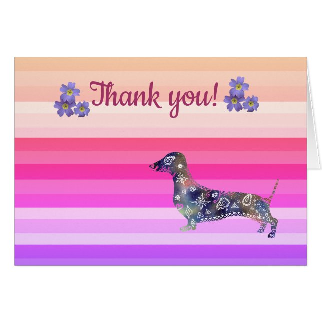 Carte de remerciement Fleurs Dachshund (Devant Horizontal)