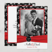 Carte de remerciement flocons de neige noir, blanc (Devant / Derrière)