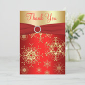 Carte de remerciement flocons de neige Rouge et Or (Debout devant)