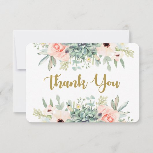 Carte de remerciement floral aquarelle de succulen (Devant)