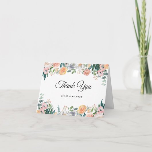 Carte de remerciement floral de pivoine de rose de (Devant)