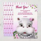 Carte de remerciement floral rose hippopotame (Devant / Derrière)
