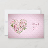 Carte de remerciement florale à cœur rose (Devant)